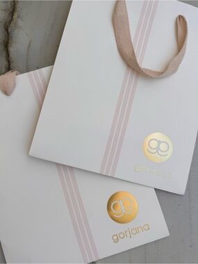 Gorjana White and Blush Shopping/Gift Bags with Gold Logo
